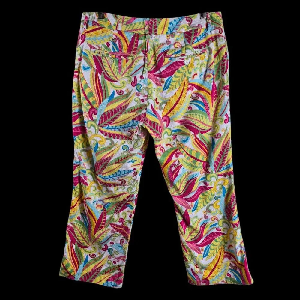 Tommy Hilfiger Tropical Print Capri Pants Size 10 Stretch Colorful Preppy Resort - Picture 7 of 10